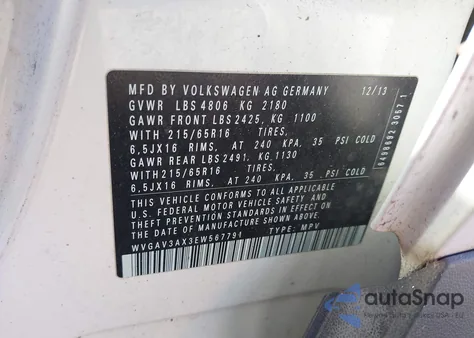 2014 Volkswagen Tiguan S z USA, uszkodzony, nr VIN WVGAV3AX3EW567791